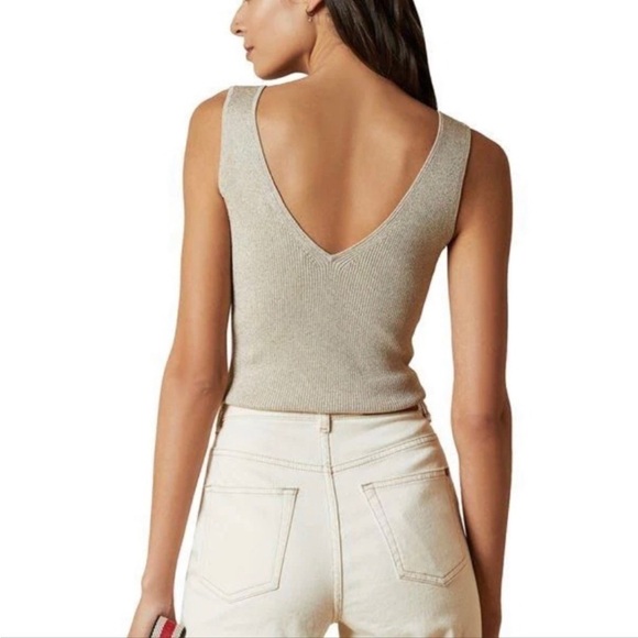 Ted Baker Niyalia V-neck Ribbed Tank Natural Metallic Size US 14 NWT - Picture 15 of 15